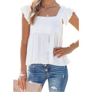 imageLYANER Womens Summer Peplum Blouse Square Neck Ruffle Strap Sleeveless Backless with Button Babydoll Tank Top White XLarge