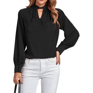 imageLYANER Womens Twist Hollow Out Front Mock Neck Keyhole Back Long Sleeve Office Blouse Shirt TopBlack