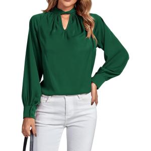 imageLYANER Womens Twist Hollow Out Front Mock Neck Keyhole Back Long Sleeve Office Blouse Shirt TopGreen