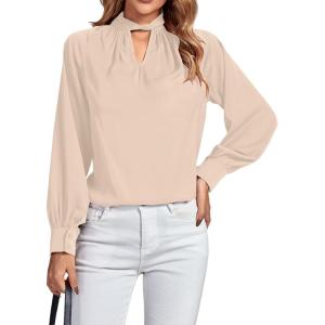 imageLYANER Womens Twist Hollow Out Front Mock Neck Keyhole Back Long Sleeve Office Blouse Shirt TopKhaki