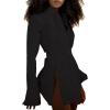 imageLYANER Womens Collar V Neck Blouse Long Sleeve Button Down Split Hem Long Shirt TopBlack