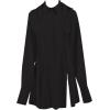 imageLYANER Womens Collar V Neck Blouse Long Sleeve Button Down Split Hem Long Shirt TopBlack