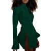 imageLYANER Womens Collar V Neck Blouse Long Sleeve Button Down Split Hem Long Shirt TopDark Green