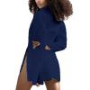 imageLYANER Womens Collar V Neck Blouse Long Sleeve Button Down Split Hem Long Shirt TopNavy Blue