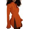 imageLYANER Womens Collar V Neck Blouse Long Sleeve Button Down Split Hem Long Shirt TopOrange