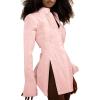 imageLYANER Womens Collar V Neck Blouse Long Sleeve Button Down Split Hem Long Shirt TopPink
