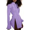 imageLYANER Womens Collar V Neck Blouse Long Sleeve Button Down Split Hem Long Shirt TopPurple