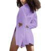 imageLYANER Womens Collar V Neck Blouse Long Sleeve Button Down Split Hem Long Shirt TopPurple