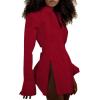 imageLYANER Womens Collar V Neck Blouse Long Sleeve Button Down Split Hem Long Shirt TopRed