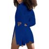 imageLYANER Womens Collar V Neck Blouse Long Sleeve Button Down Split Hem Long Shirt TopRoyal Blue