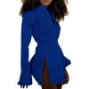 imageLYANER Womens Collar V Neck Blouse Long Sleeve Button Down Split Hem Long Shirt TopRoyal Blue