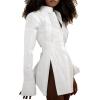 imageLYANER Womens Collar V Neck Blouse Long Sleeve Button Down Split Hem Long Shirt TopWhite