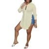 imageLYANER Womens Collar V Neck Button Front Long Sleeve Slit Hem Long Shirt Blouse TopBeige