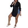 imageLYANER Womens Collar V Neck Button Front Long Sleeve Slit Hem Long Shirt Blouse TopBlack