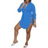imageLYANER Womens Collar V Neck Button Front Long Sleeve Slit Hem Long Shirt Blouse TopBlue