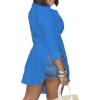 imageLYANER Womens Collar V Neck Button Front Long Sleeve Slit Hem Long Shirt Blouse TopBlue