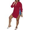 imageLYANER Womens Collar V Neck Button Front Long Sleeve Slit Hem Long Shirt Blouse TopBurgundy