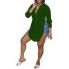 imageLYANER Womens Collar V Neck Button Front Long Sleeve Slit Hem Long Shirt Blouse TopDark Green
