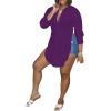 imageLYANER Womens Collar V Neck Button Front Long Sleeve Slit Hem Long Shirt Blouse TopDark Purple