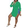 imageLYANER Womens Collar V Neck Button Front Long Sleeve Slit Hem Long Shirt Blouse TopGreen