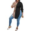 imageLYANER Womens Collar V Neck Button Front Long Sleeve Slit Hem Long Shirt Blouse TopLeopardblack