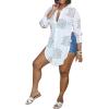 imageLYANER Womens Collar V Neck Button Front Long Sleeve Slit Hem Long Shirt Blouse TopLetterwhite