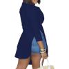 imageLYANER Womens Collar V Neck Button Front Long Sleeve Slit Hem Long Shirt Blouse TopNavy Blue
