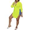 imageLYANER Womens Collar V Neck Button Front Long Sleeve Slit Hem Long Shirt Blouse TopNeon Yellow