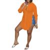 imageLYANER Womens Collar V Neck Button Front Long Sleeve Slit Hem Long Shirt Blouse TopOrange