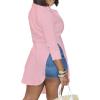 imageLYANER Womens Collar V Neck Button Front Long Sleeve Slit Hem Long Shirt Blouse TopPink