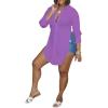 imageLYANER Womens Collar V Neck Button Front Long Sleeve Slit Hem Long Shirt Blouse TopPurple