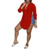 imageLYANER Womens Collar V Neck Button Front Long Sleeve Slit Hem Long Shirt Blouse TopRed
