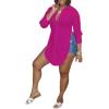 imageLYANER Womens Collar V Neck Button Front Long Sleeve Slit Hem Long Shirt Blouse TopRose