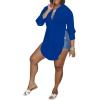 imageLYANER Womens Collar V Neck Button Front Long Sleeve Slit Hem Long Shirt Blouse TopRoyal Blue