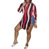 imageLYANER Womens Collar V Neck Button Front Long Sleeve Slit Hem Long Shirt Blouse TopStripedred