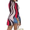 imageLYANER Womens Collar V Neck Button Front Long Sleeve Slit Hem Long Shirt Blouse TopStripedred