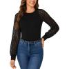 imageLYANER Womens Crew Neck Bodysuit Lace Hollow Out Long Sleeve Slim Fit Stretchy Leotards TopsBlack