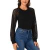 imageLYANER Womens Crew Neck Bodysuit Lace Hollow Out Long Sleeve Slim Fit Stretchy Leotards TopsBlack
