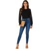 imageLYANER Womens Crew Neck Bodysuit Lace Hollow Out Long Sleeve Slim Fit Stretchy Leotards TopsBlack