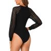 imageLYANER Womens Crew Neck Bodysuit Lace Hollow Out Long Sleeve Slim Fit Stretchy Leotards TopsBlack