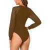 imageLYANER Womens Crew Neck Bodysuit Lace Hollow Out Long Sleeve Slim Fit Stretchy Leotards TopsBrown