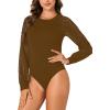 imageLYANER Womens Crew Neck Bodysuit Lace Hollow Out Long Sleeve Slim Fit Stretchy Leotards TopsBrown