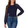 imageLYANER Womens Crew Neck Bodysuit Lace Hollow Out Long Sleeve Slim Fit Stretchy Leotards TopsNavy Blue