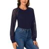 imageLYANER Womens Crew Neck Bodysuit Lace Hollow Out Long Sleeve Slim Fit Stretchy Leotards TopsNavy Blue