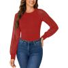 imageLYANER Womens Crew Neck Bodysuit Lace Hollow Out Long Sleeve Slim Fit Stretchy Leotards TopsRed