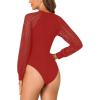 imageLYANER Womens Crew Neck Bodysuit Lace Hollow Out Long Sleeve Slim Fit Stretchy Leotards TopsRed