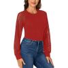 imageLYANER Womens Crew Neck Bodysuit Lace Hollow Out Long Sleeve Slim Fit Stretchy Leotards TopsRed