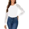 imageLYANER Womens Crew Neck Bodysuit Lace Hollow Out Long Sleeve Slim Fit Stretchy Leotards TopsWhite