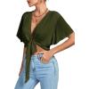 imageLYANER Womens Deep V Neck Tie Front Knot Wrap Ruffle Short Sleeeve Crop Top BlouseArmy Green