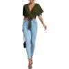 imageLYANER Womens Deep V Neck Tie Front Knot Wrap Ruffle Short Sleeeve Crop Top BlouseArmy Green